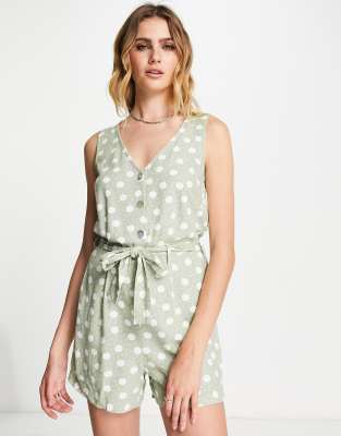 Shop Vero Moda tie waist playsuit in sage spot Online – Trendy & Affordable Fashion