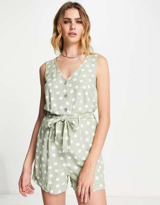 Vero Moda tie waist playsuit in sage spot Sale