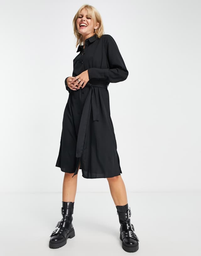 Vero Moda - tie waist shirt dress in black