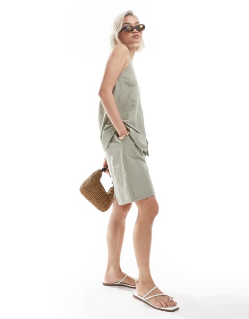 Vero Moda tie waist short co-ord in sea grass, 2 of 5