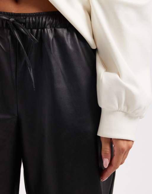 Vero Moda tie waist wide leg faux leather pants in black, 2 of 5