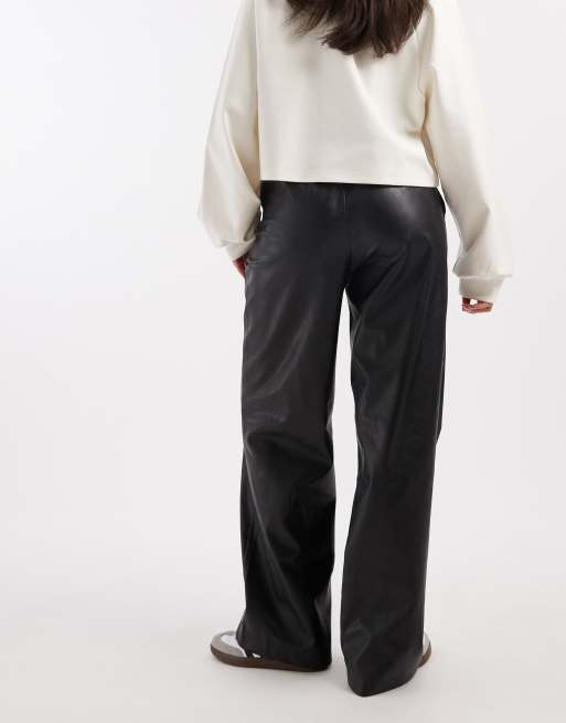 Vero Moda tie waist wide leg faux leather pants in black, 3 of 5