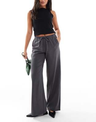 Vero Moda Vero Moda tie waist wide leg jogger style trouser in dark grey melange