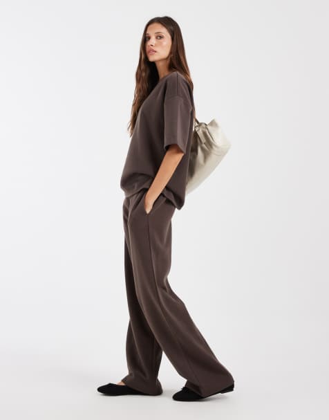 Vero Moda tie waist wide leg joggers co-ord in chocolate brown - view 1