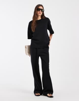 Vero Moda Tie Waist Wide Leg Sweatpants In Black