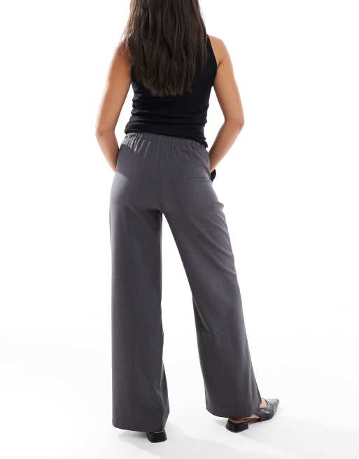 Vero Moda tie waist wide leg sweatpants style pants in dark