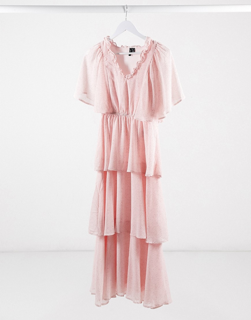 Vero Moda tiered chiffon maxi dress in pink polka dot-Multi