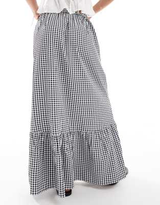 Vero Moda tiered hem maxi skirt  in black gingham print