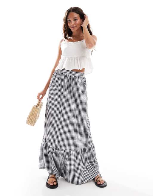 Vero Moda tiered hem maxi skirt  in black gingham print, 3 of 5