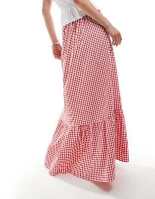 Vero Moda tiered hem maxi skirt in red gingham print
