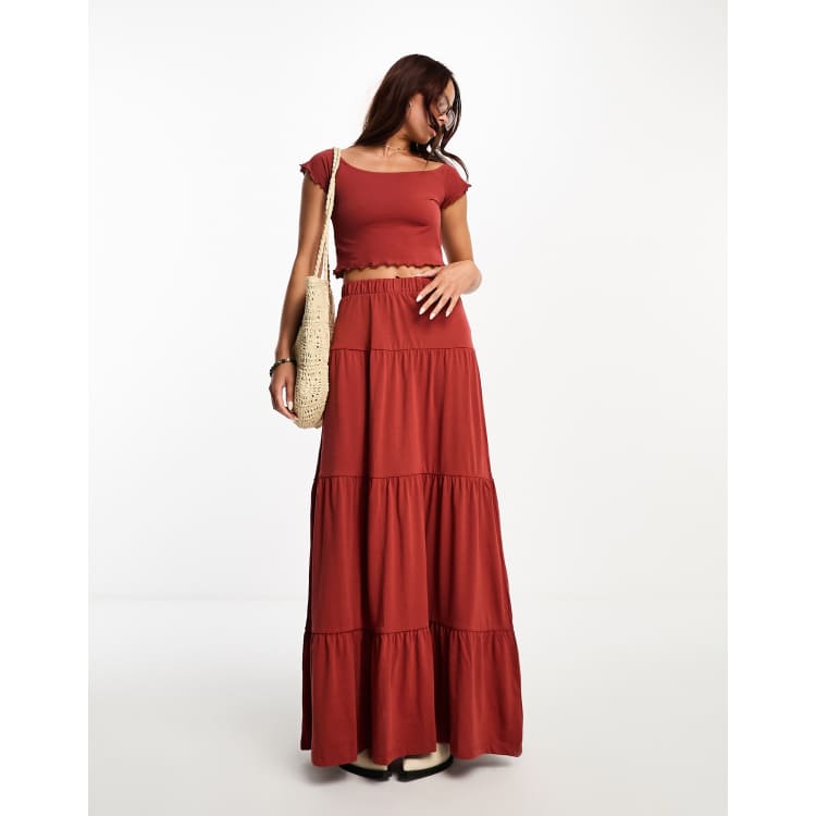 Tiered jersey 2025 maxi skirt