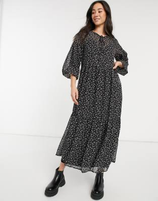 Vero Moda Tiered Maxi Dress In Black Floral-multi | ModeSens