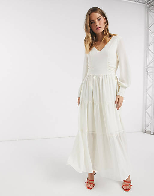 Vero Moda tiered maxi dress in cream | ASOS