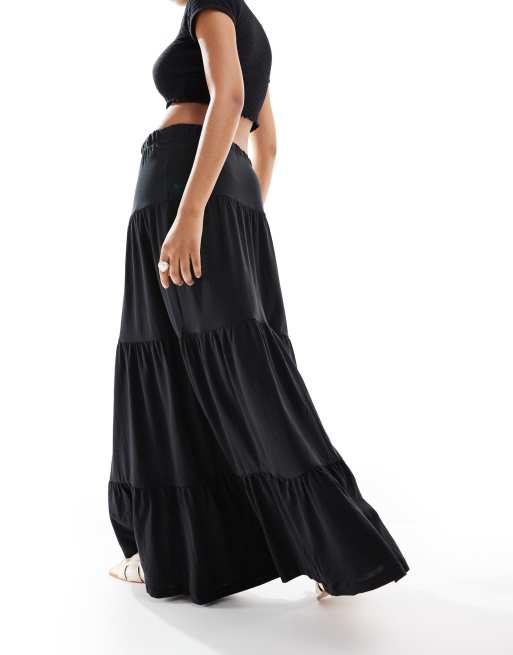 スカート VIVIANO / Tiered Skirt / Navy x Black GXIPO Midi Skirts for Women with Drawstring Long Midi Length