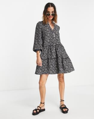 Vero Moda tiered mini smock dress in print | ASOS