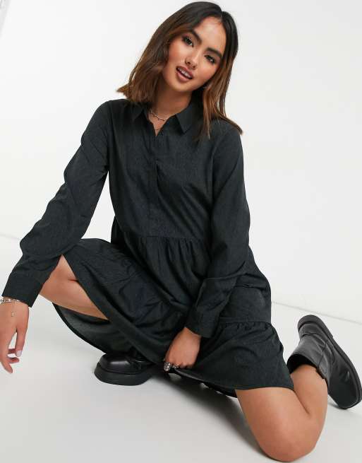 Vero Moda tiered shirt dress in black