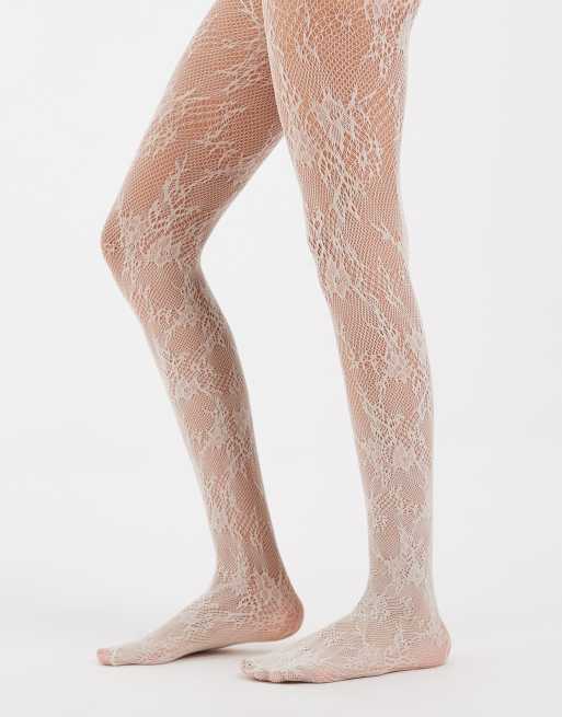 Vero Moda tights med spetsdetalj i neutral färg, 2 av 3