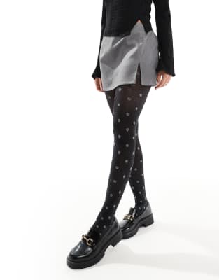 Vero Moda tights with glitter spot print in black