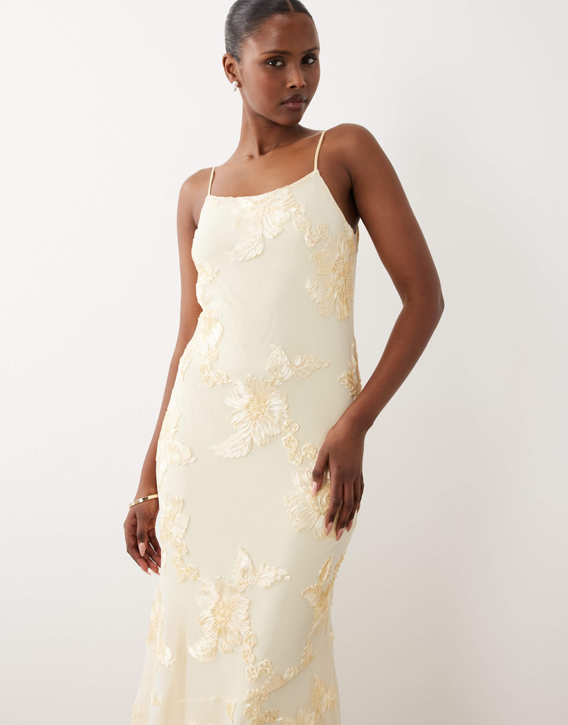 vero moda tonal floral embroidered cami maxi dress in mellow yellow