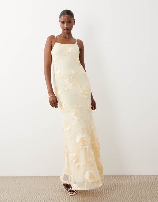 Vero Moda tonal floral embroidered cami maxi dress in mellow yellow, 2 of 4