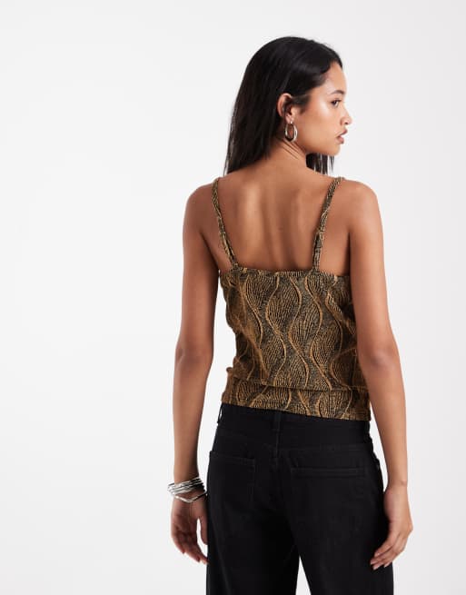 Vero Moda top à bretelles et effet cascade pailleté marron chocolat, 4 de 4