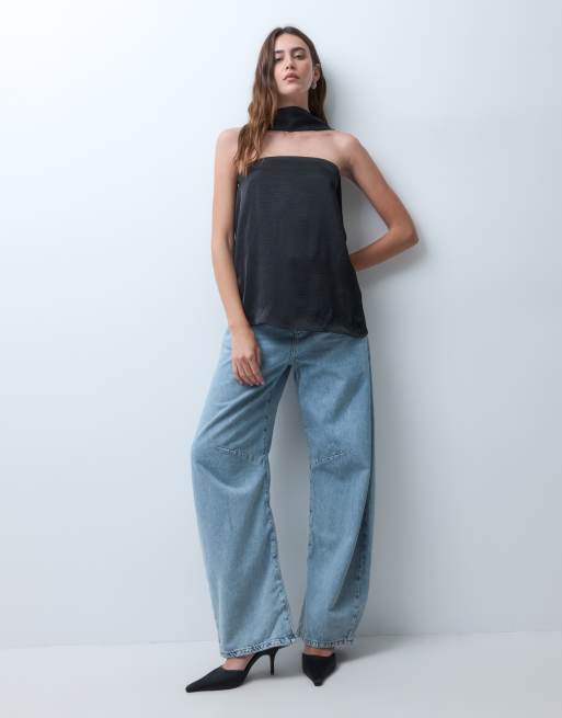 Vero Moda top a fascia con dettaglio foulard nero, 3 di 4