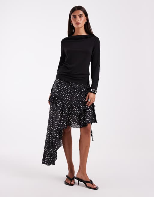 Vero Moda top a maniche lunghe con scollo a cascata nero, 2 di 4