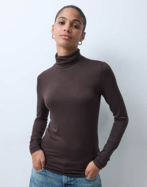 Vero Moda top a maniche lunghe dolcevita marrone cioccolato, 2 di 5