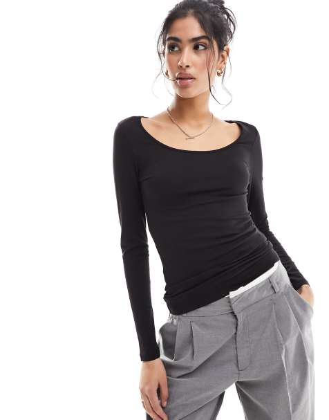 Vero Moda - Top a maniche lunghe nero morbido con scollo rotondo - view 1