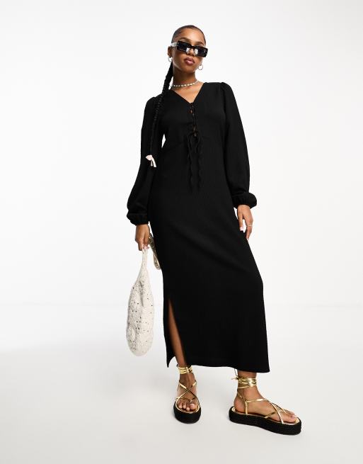 Vero Moda - Top a maniche lunghe nero testurizzato con dettagli allacciati