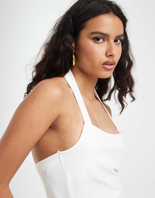 Vero Moda - Top allacciato al collo in jersey liscio bianco, 3 di 4