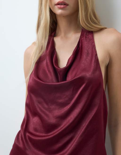 Vero Moda top all'americana con dettaglio a cascata bordeaux, 4 di 4
