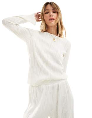 Vero Moda - Top bianco a maniche lunghe in jersey testurizzato in coordinato