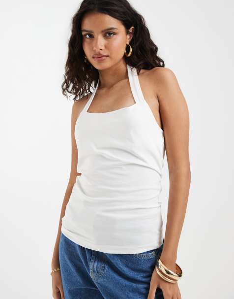 Vero Moda - Top blanco con cuello halter de punto liso - view 1