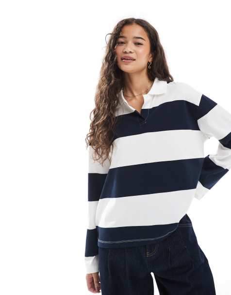 Vero Moda - Top comodo stile rugby blu navy e bianco a righe - view 1