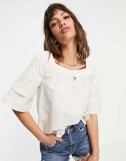 Top Corto Donna Scollo Quadrato Maniche Corte In Pizzo - Maglietta Y2K A Costine, Slim Fit, Con Fiocco, Nero
