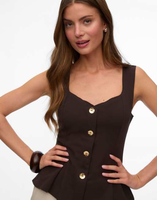 Vero Moda top coupe trapèze en chocolat, 3 de 5