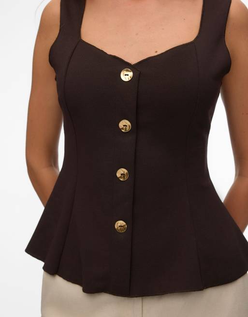 Vero Moda top de corte evasé en chocolate torte, 4 de 5