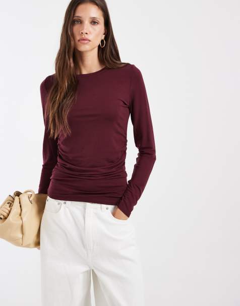 Vero Moda - top de manga larga fruncido en burdeos - view 1