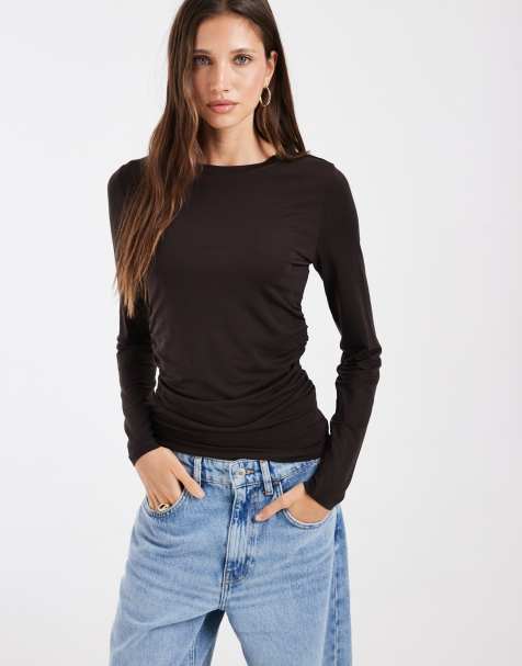 Vero Moda - top de manga larga fruncido en marrón chocolate - view 1