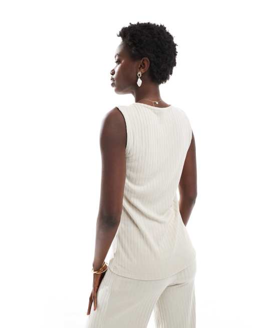 Vero Moda - Top d'ensemble long sans manches côtelé - Crème, 4 de 4