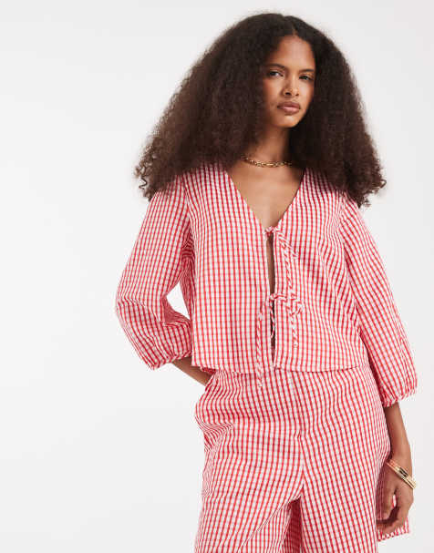 Vero Moda - Top d'ensemble noué à l'avant à carreaux vichy - Rouge - view 1
