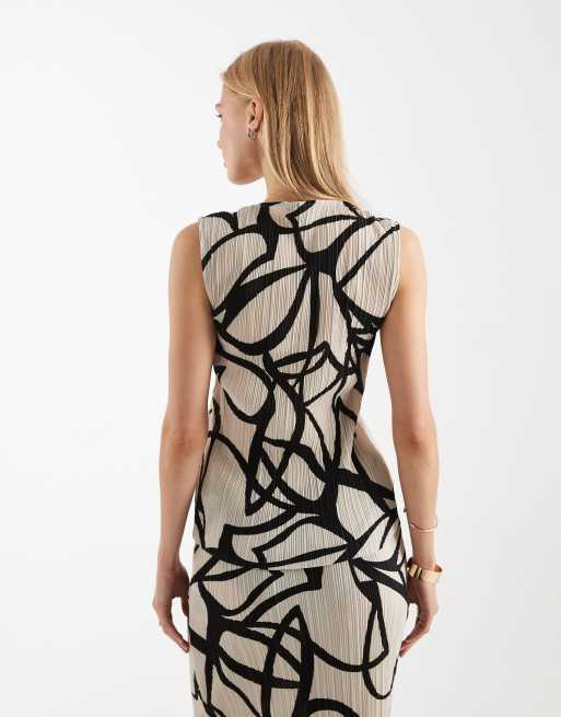 Vero Moda - Top d'ensemble plissé sans manches à imprimé abstrait - Noir et blanc, 3 de 4