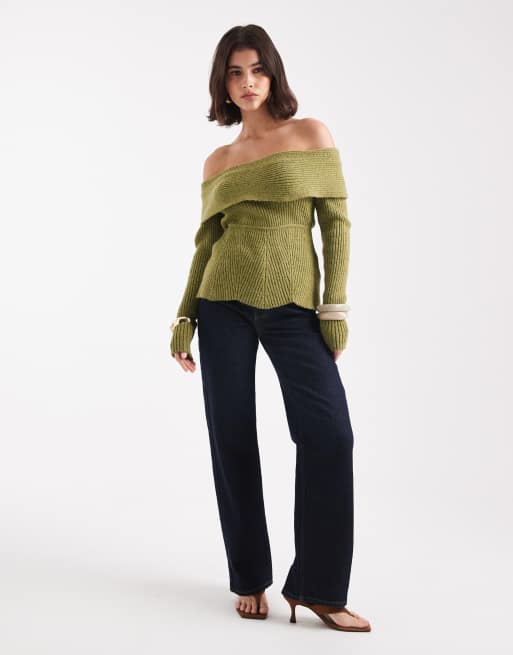 Vero Moda - Top en maille côtelée à encolure Bardot - Chartreuse, 2 de 4