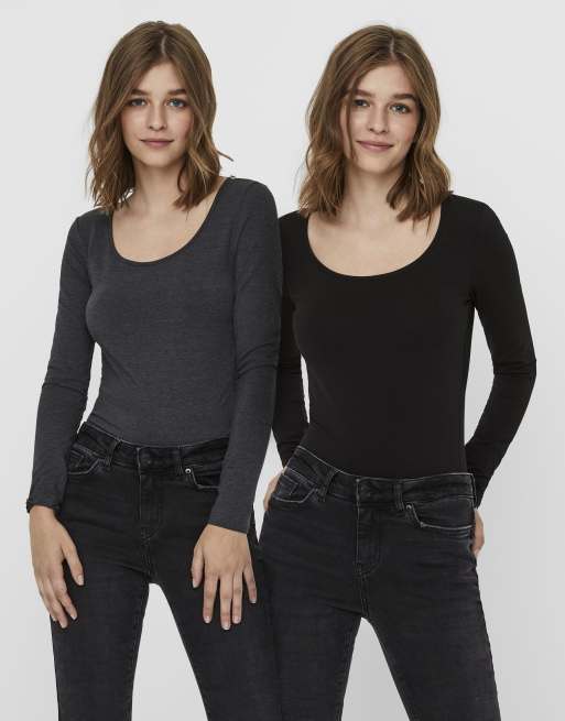 Vero Moda – Top in Dunkelgrau meliert