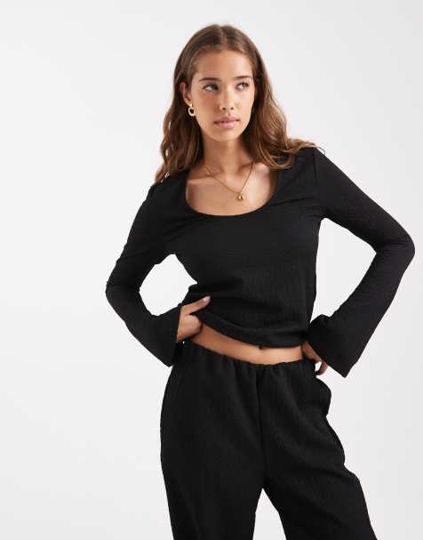 Vero Moda - Top in jersey testurizzato nero con maniche a campana in coordinato - view 1