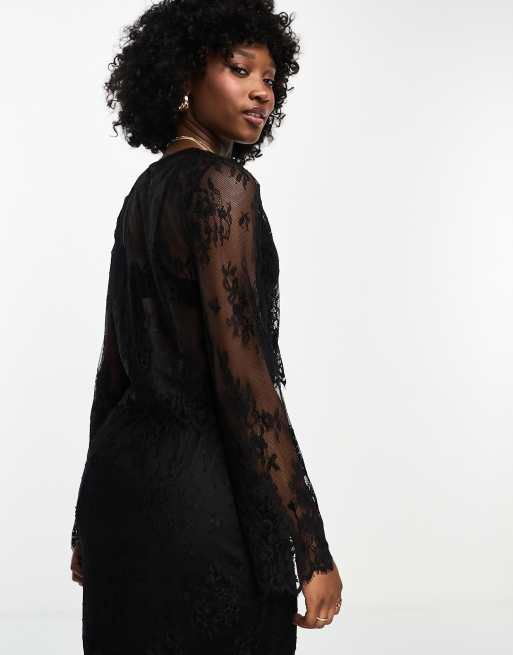 Vero Moda - Top in pizzo nero allacciato sul davanti in coordinato, 3 di 4