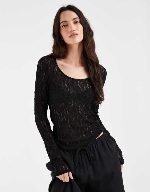 Vero Moda top in pizzo reversibile a maniche lunghe nero, 2 di 4