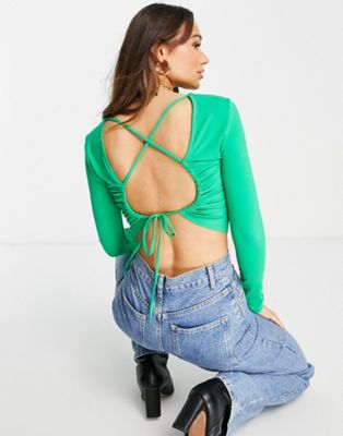 Femme Vero Moda - Top manches longues à découpes au dos - Vert