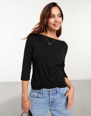 Top manches trois-quarts en jersey - Noir XL